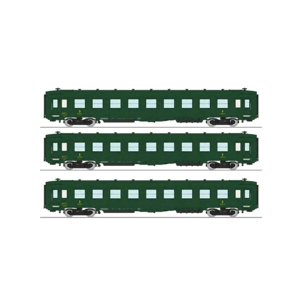 Set 3 Voitures DEV AO Couchettes Vert REE MODELES VB399 -SNCF - HO 1/87 -Ep III