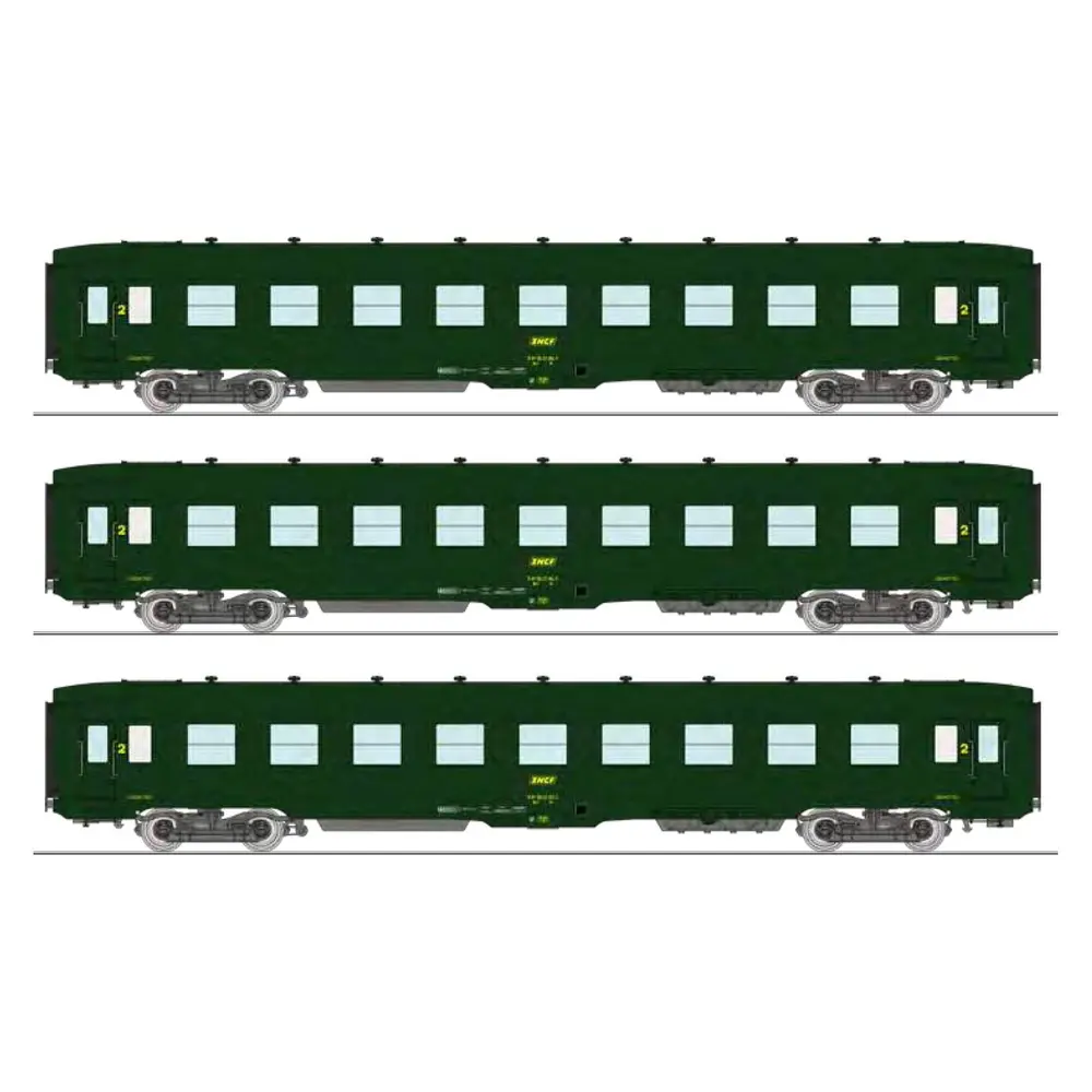 Set 3 Voitures DEV AO Couchettes Vert REE MODELES VB405 -SNCF - HO 1/87 -Ep IV