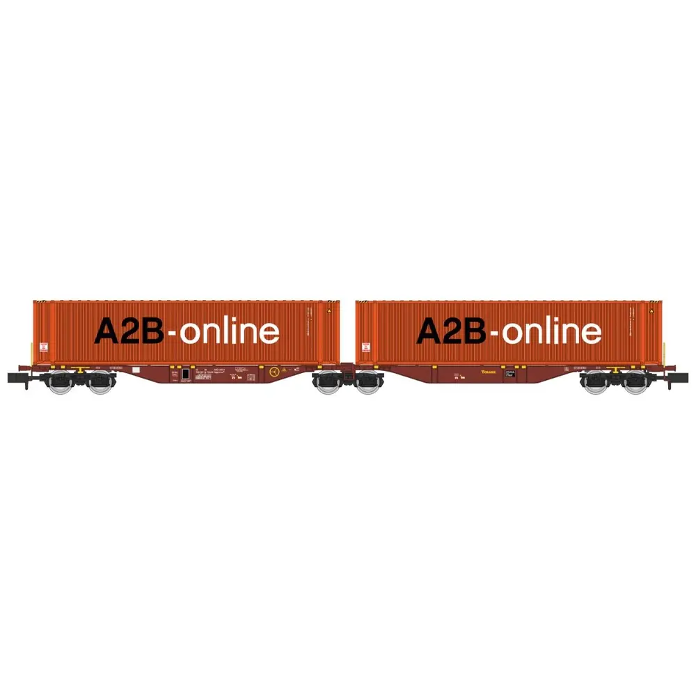 Wagon Sggmrss 90 TOUAX + 2 Conteneurs "A2B-online" - REE MODÈLES NW-231 - N 1/160 - SNCF - VI