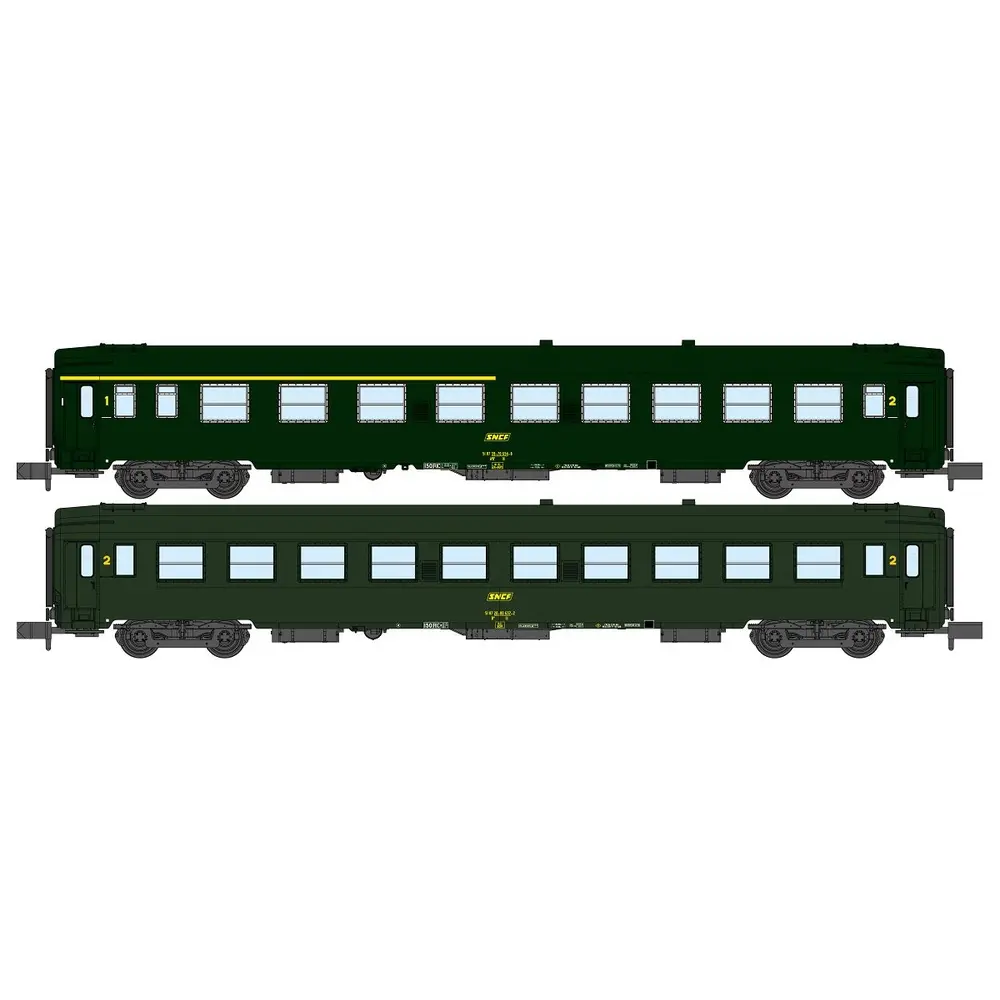 Set 2 voitures voyageurs UIC A4B5 & B10 - REE Modèles NW258 - N 1/160 - SNCF - EP IV