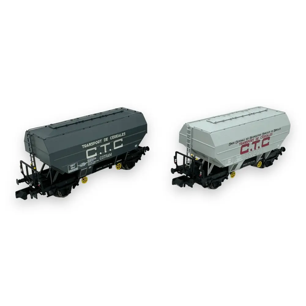 Set de 2 wagons céréaliers "C.T.C COTRAM" & "C.T.C UNCAC" - Ree Modèles NW-313 - N 1/160 - SNCF - Ep III - 2R