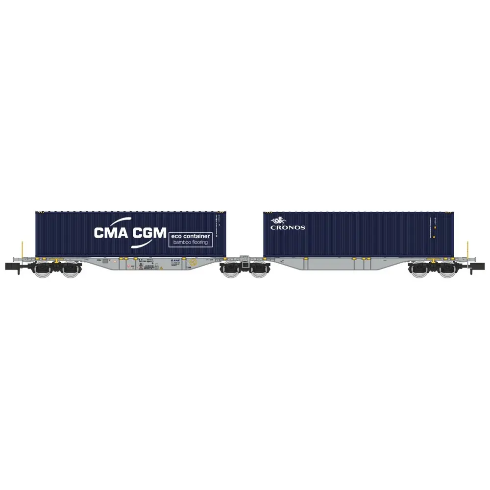Wagon Sggmrss 90 AEE + 2 Conteneurs 40’ - REE MODÈLES NW-328 - N 1/160 - SNCF - EP VI - DC