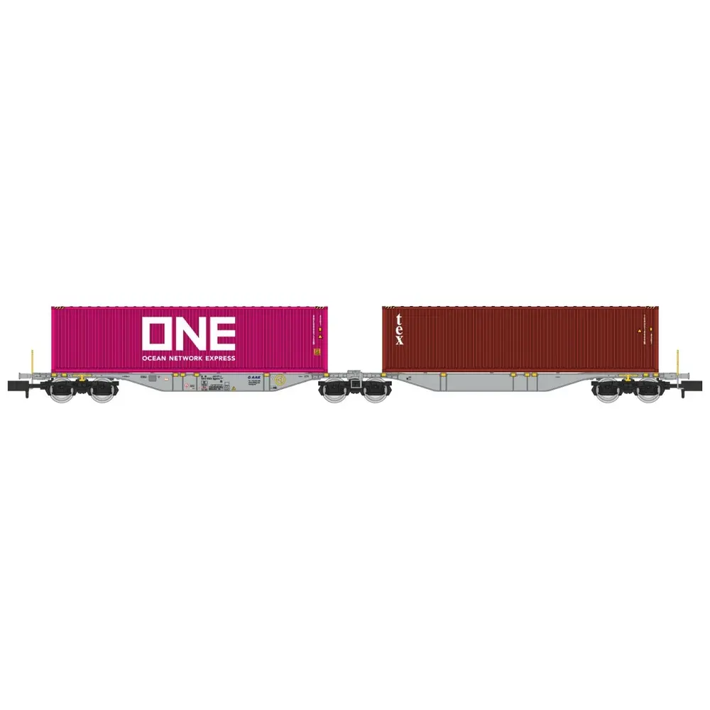 Wagon Sggmrss 90 AEE + 2 Conteneurs 40’ - REE MODÈLES NW-329 - N 1/160 - SNCF - EP VI - DC