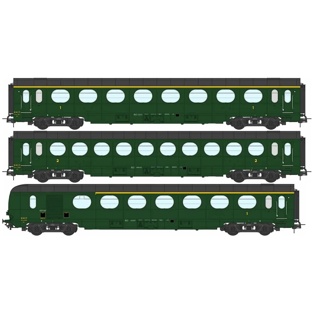 Set de 3 voitures "Saucissons" allégées "ETAT" - Ree modèles VB469 - HO 1/87 - SNCF - Ep III - 2R