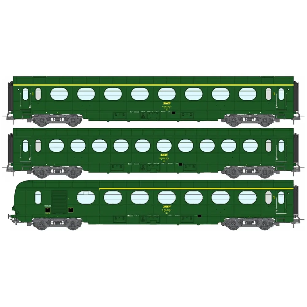 Set de 3 Voitures Allégées Saucissons "ETAT" - REE MODELES REVB474 - VERT 301 - SNCF - EP.IV - HO 1/87