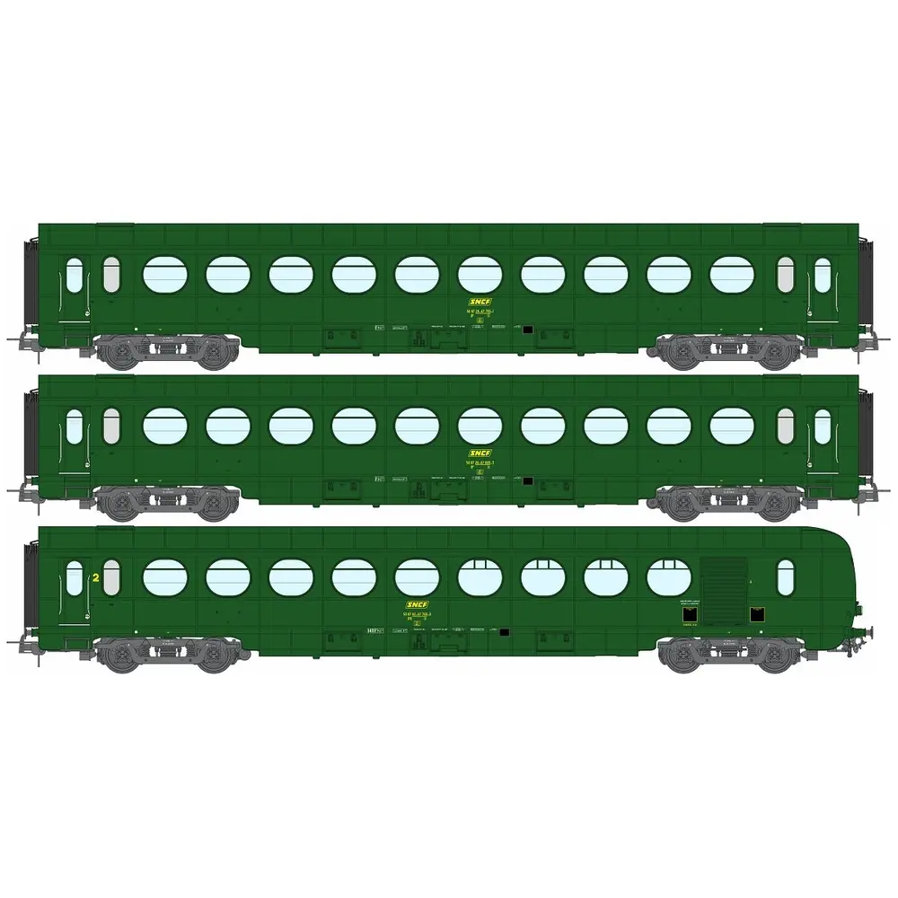Set de 3 Voitures Allégées "ETAT" - REE MODELES REVB475 - VERT 301 - SNCF - EP.IV - HO 1/87