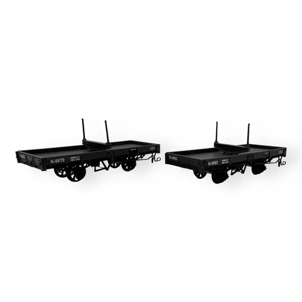 Set 2 wagons plats porte-grumes freinés bruns - Ree Modèles VM037 - HOe/HOm 1/87 - CFC - Ep III - 2R