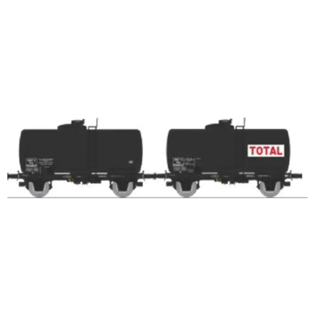Set de 2 wagons citernes pétrole TOTAL - Ree Modèles WB874 - HO 1/87 - SNCF - Ep III - 2R