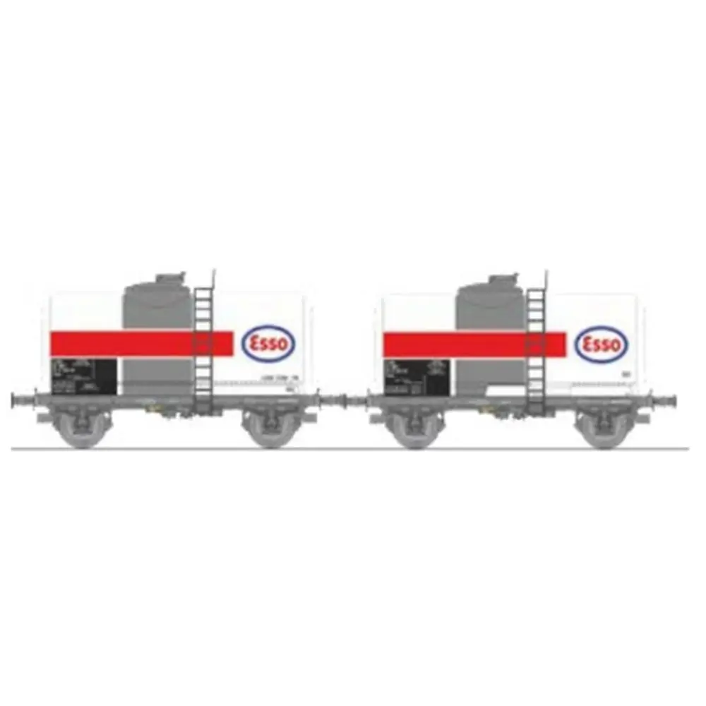 Set de 2 wagons citernes pétrole ESSO - Ree Modèles WB878 - HO 1/87 - SNCF - Ep IV - 2R