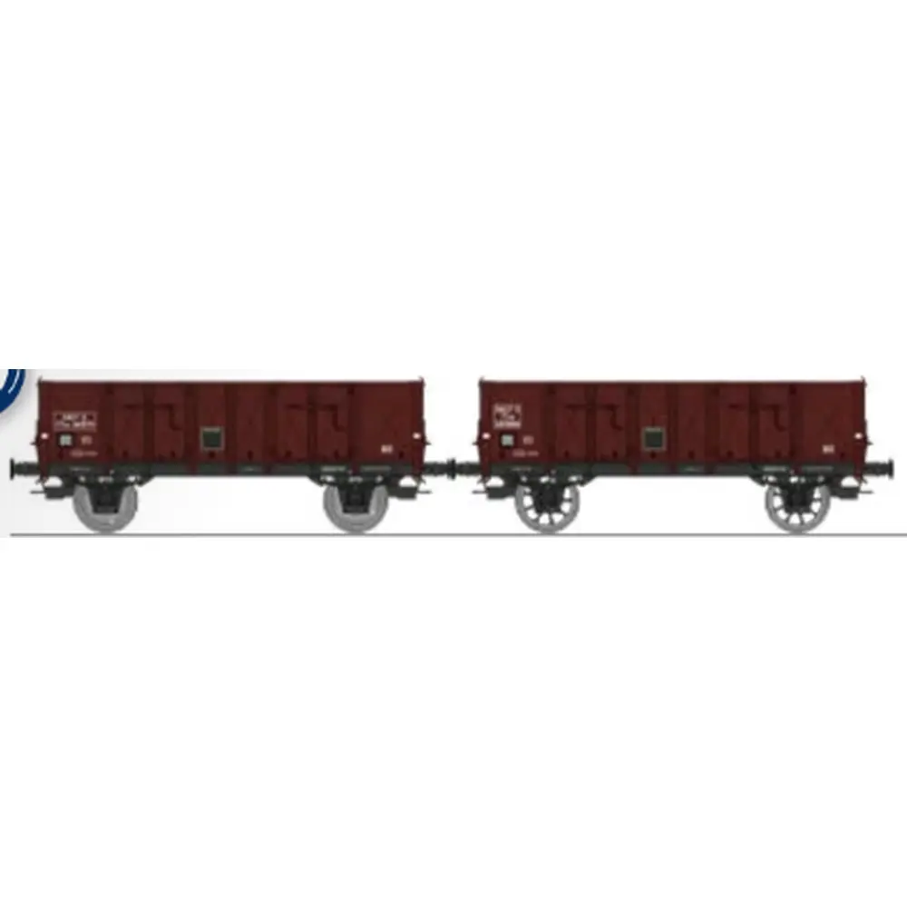 Set de 2 wagons tombereaux Ludwigshafen caisse métallique N°243 771 et 243 866 - Ree Modèles WB916 - HO 1/87 - SNCF - Ep III - 2R
