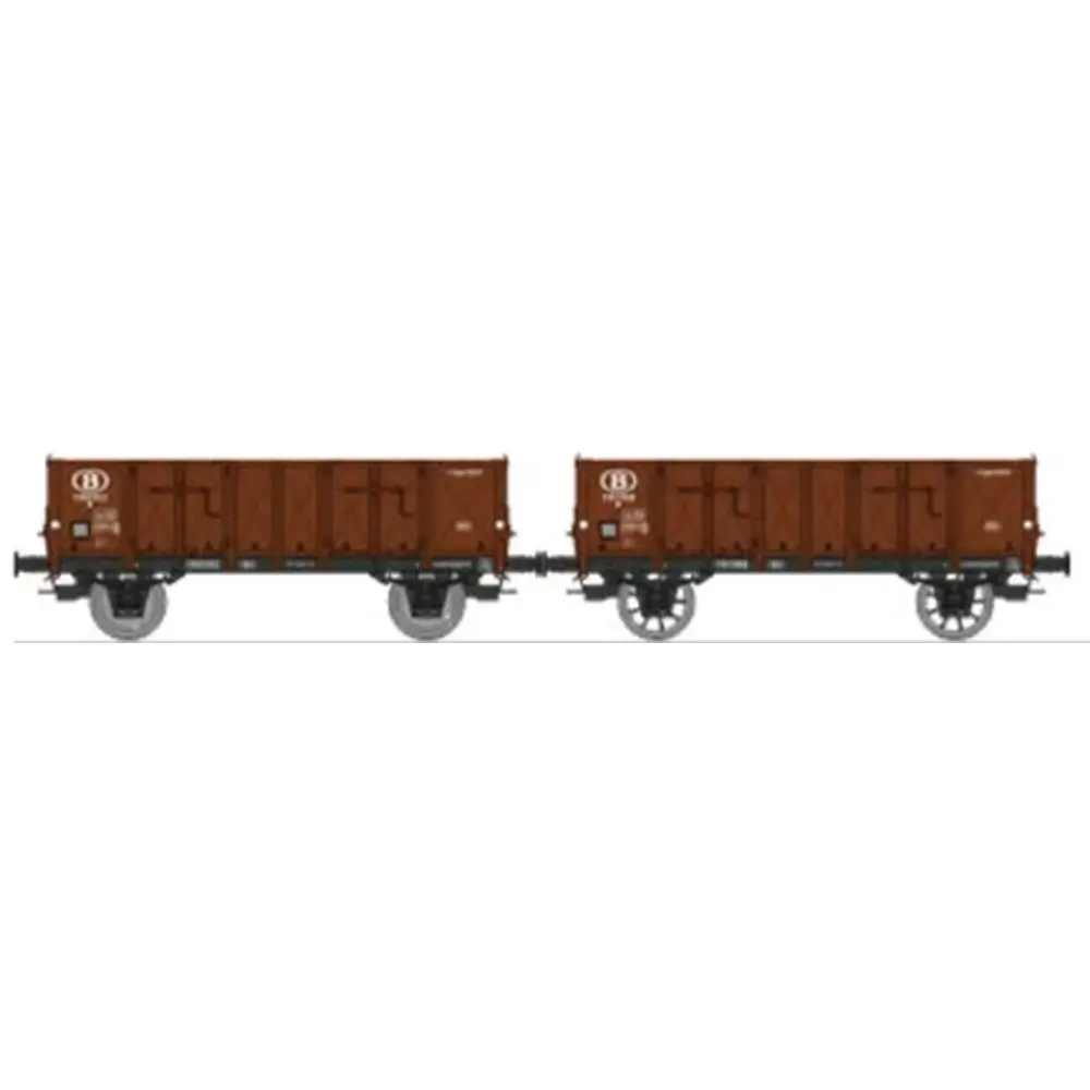 Set de 2 wagons tombereaux Ludwigshafen caisse métallique N°1160302 et 1161368 - Ree Modèles WB923 - HO 1/87 - SNCB - Ep III - 2R