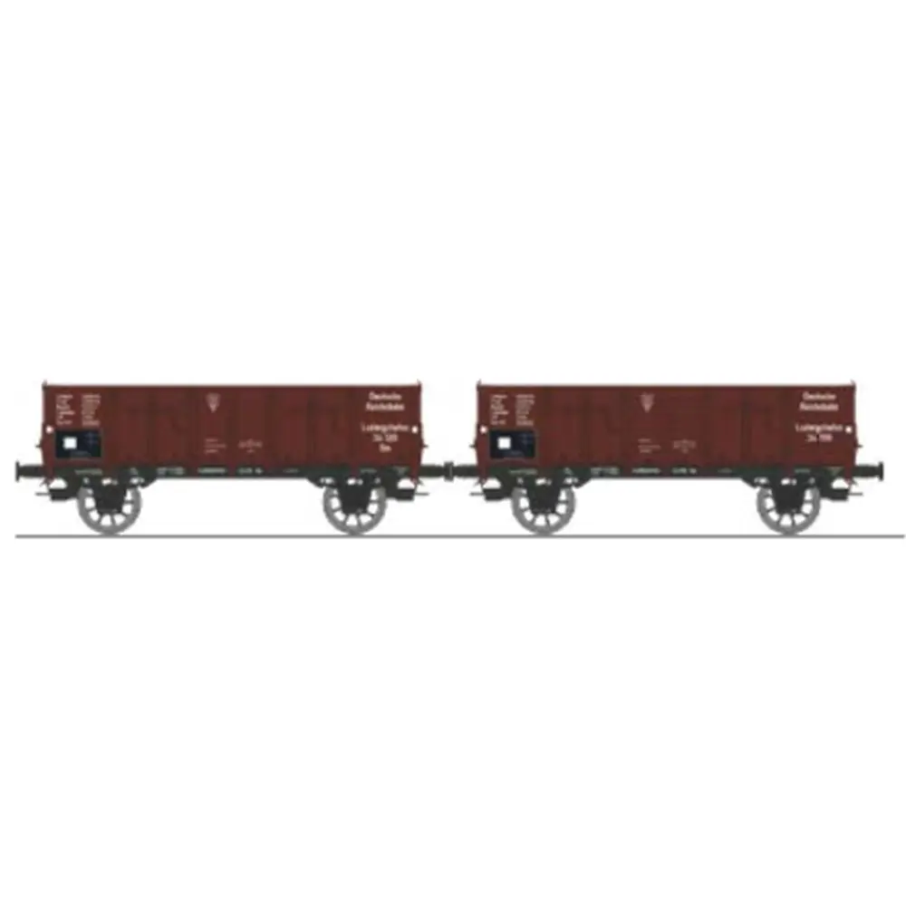 Set de 2 wagons tombereaux Ludwigshafen caisse métallique N°34 120 Om et bois N°34 199 Om - Ree Modèles WB928 - HO 1/87 - DR - Ep III - 2R
