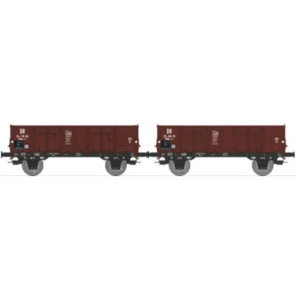 Set de 2 wagons tombereaux Ludwigshafen caisse bois N°34-19-82 et métallique N°33-68-10 - Ree Modèles WB931 - HO 1/87 - DR - Ep IV - 2R