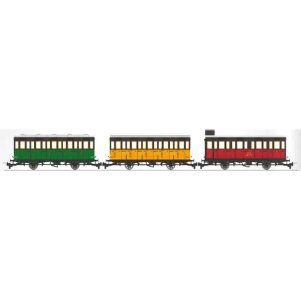 Set de 3 voitures voyageurs « Cage à poule » train touristique du Vivarais - Ree Modèles VM040 - HOe/HOm 1/87 - CFD - Ep II/III - 2R
