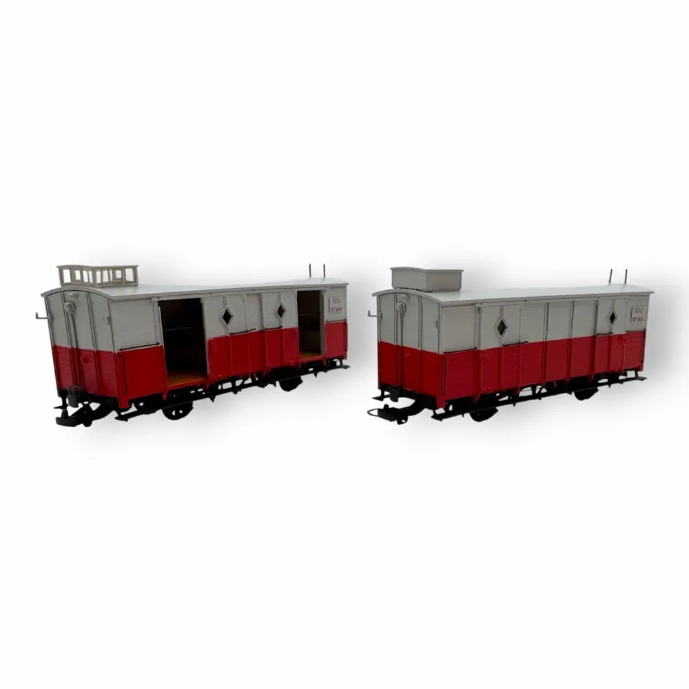 Set de 2 fourgons rouge/gris N° 2621 (portes fermées) et 2625 (2 portes ouvertes) - Ree Modèles VM047 - HOe/HOm - CFC - Ep III/IV - 2R