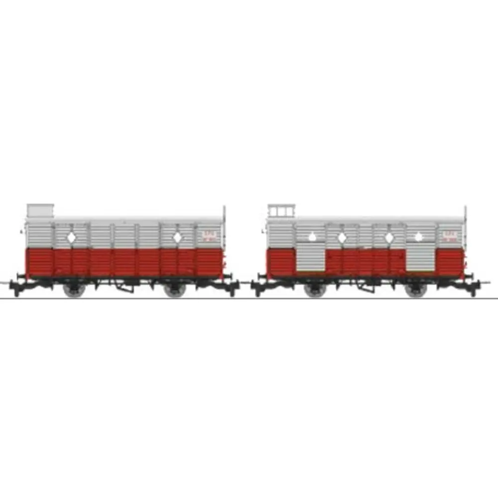 Set de 2 fourgons rouge/gris N° 2621 (portes fermées) et 2625 (2 portes ouvertes) - Ree Modèles VM047 - HOe/HOm - CFC - Ep III/IV - 2R