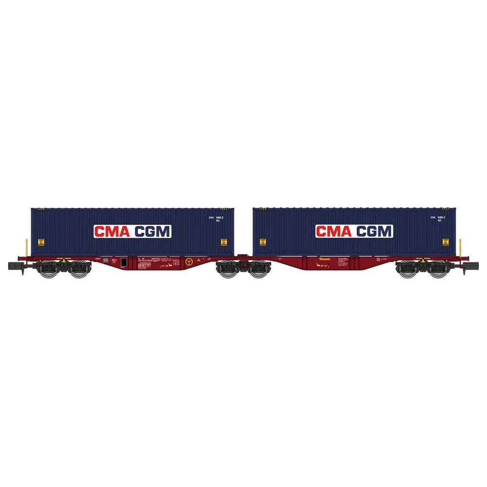 Wagon porte conteneurs Sggmrss 80 TOUAX, 2 conteneurs CGA-CGM - Ree Modèles NW289 - N 1/160 - SNCF - Ep VI