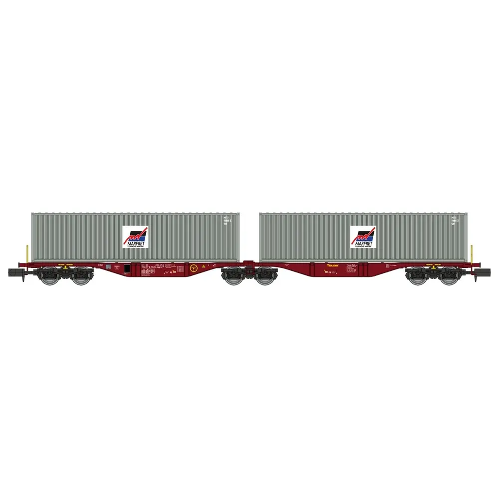 Wagon porte conteneurs Sggmrss 80 TOUAX, 2 conteneurs MARFRET - Ree Modèles NW291 - N 1/160 - SNCF - Ep VI