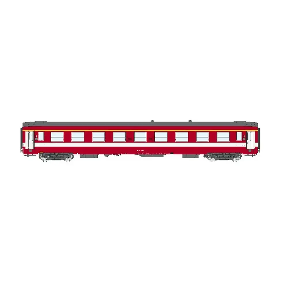 Voiture voyageurs A9 ex-Capitole 1/2 cartouche corail, bande jaune - Ree Modèles VB488 - SNCF - HO 1/87 - EP. IV - 2R