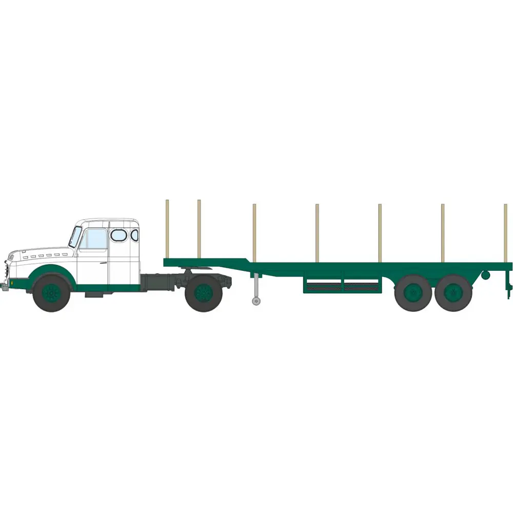 Camion Willeme Tracteur couchette + Remorque à ridelles transport de bois - Ree Modèles CB191 - HO 1/87
