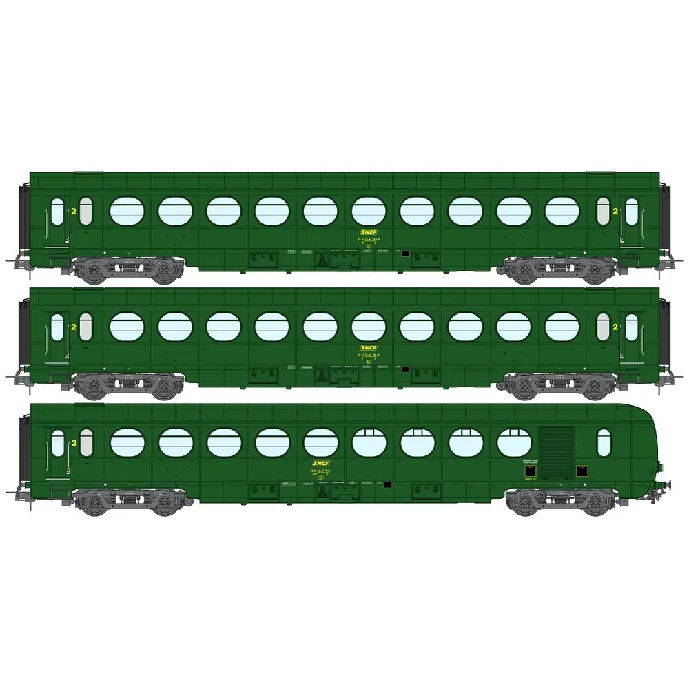 Coffret de 3 voitures Allégées ÉTAT "Saucisson", B10, B10 et B5d, vert 301 - Ree Modèles VB500 - SNCF - HO 1/87 - EP. IV - 2R