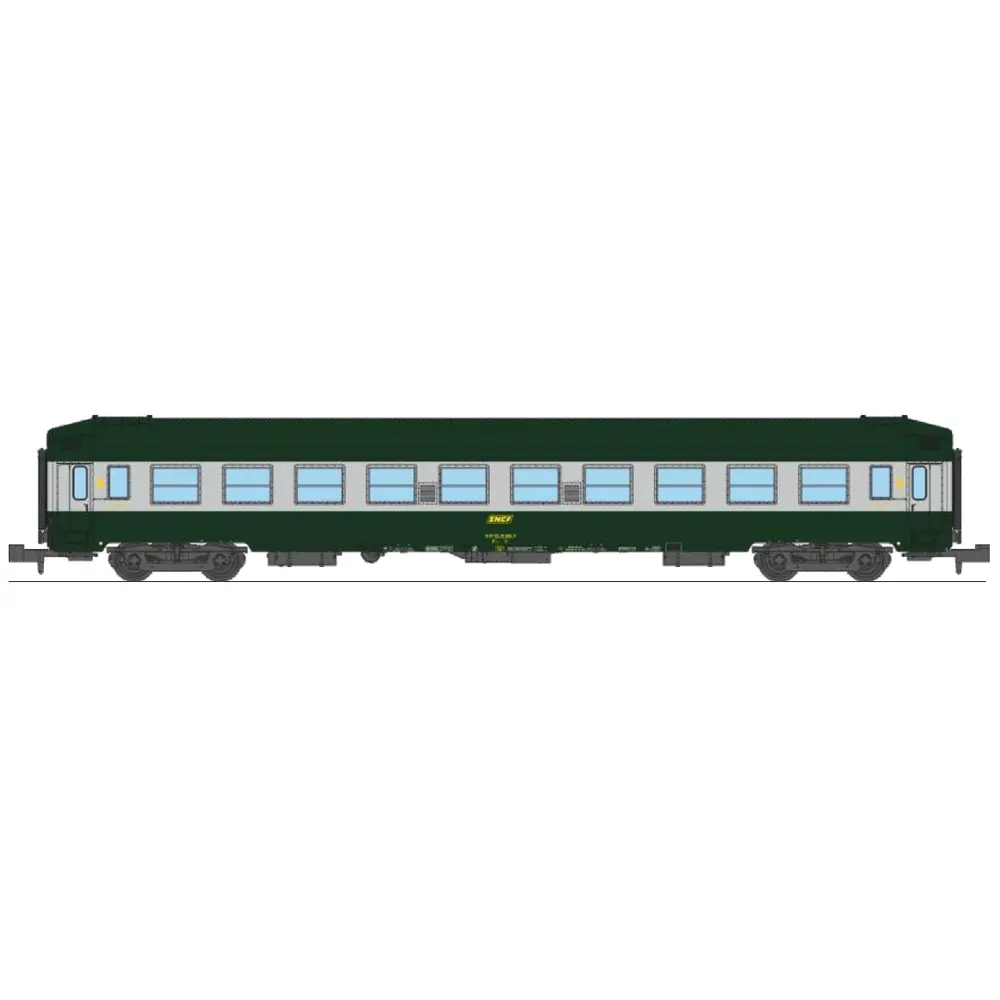 Voiture couchettes UIC B9c9x, toit haut, livrée C160 vert-alu - Ree Modèles NW345 - N 1/160 - SNCF - Ep IV - 2R