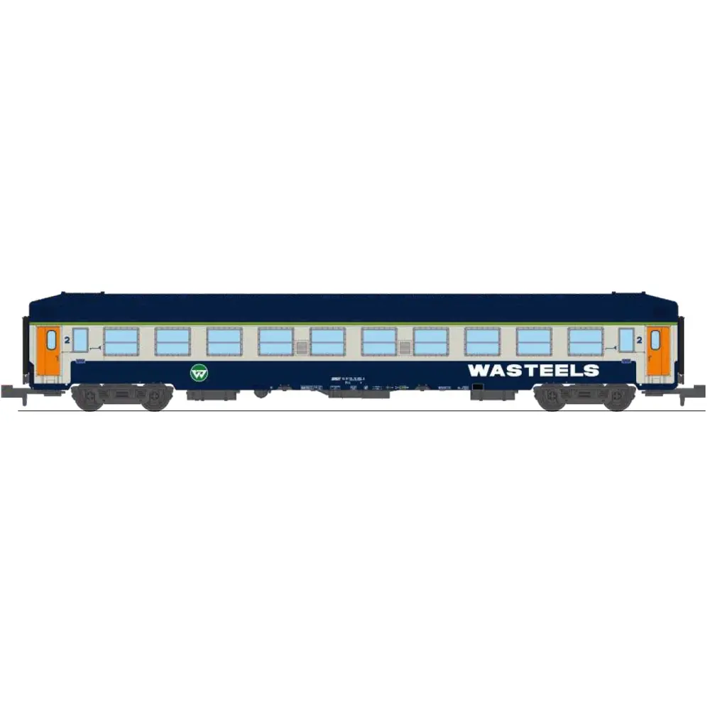 Voiture couchettes UIC B9c9x, toit haut, livrée Wasteels, bogies Y 16 - Ree Modèles NW347 - N 1/160 - SNCF - Ep IV - 2R