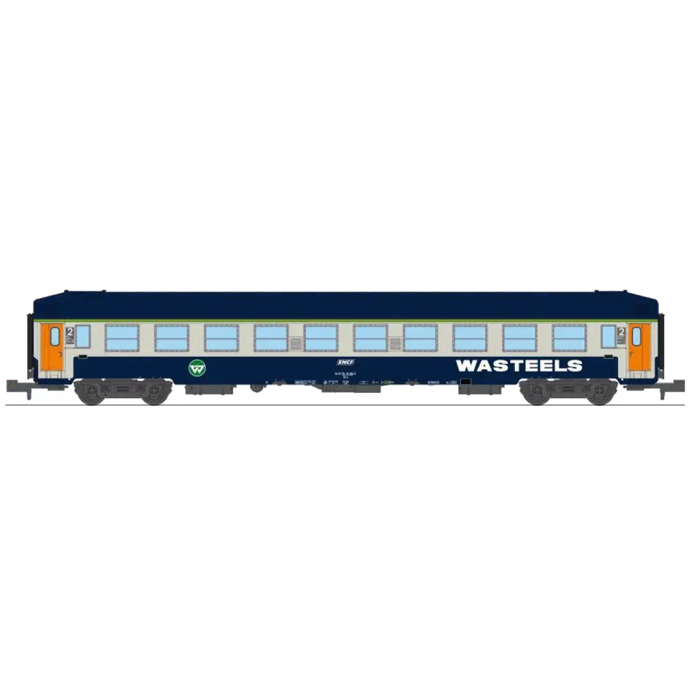 Voiture couchettes UIC B9c9x, toit haut, livrée Wasteels, avec cartouche corail, bogies Y 16 - Ree Modèles NW349 - N 1/160 - SNCF - Ep IV-V - 2R