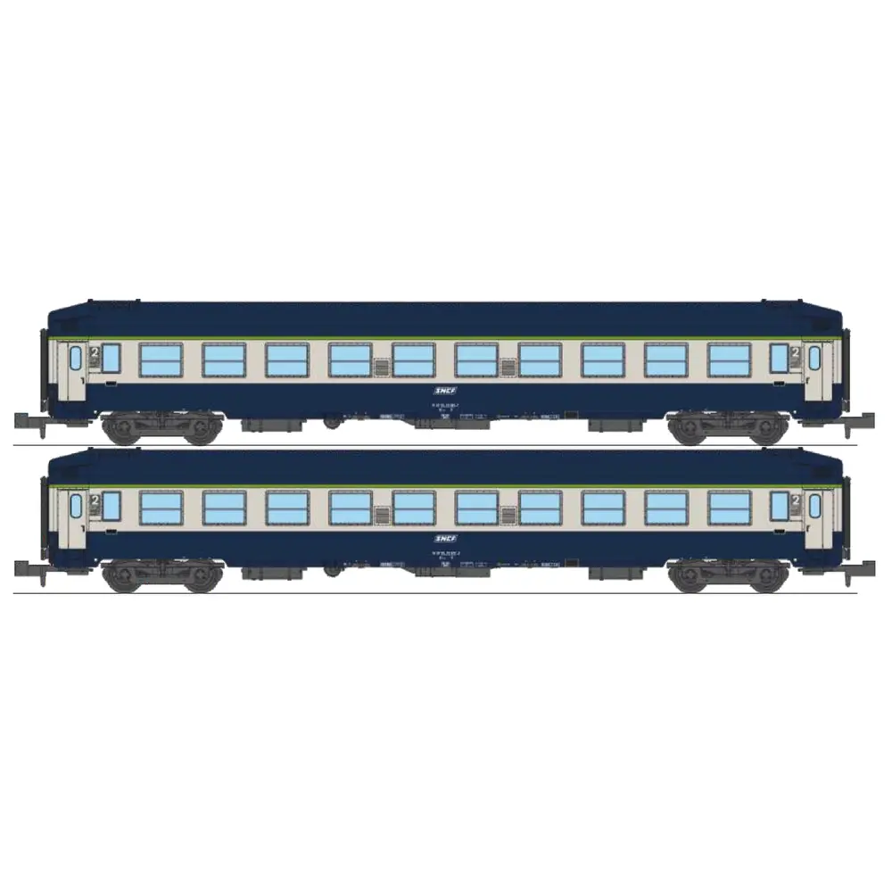 Coffret de 2 voitures couchettes UIC B9c9x, toit haut, livrée TEN, logo encadré - Ree Modèles NW350 - N 1/160 - SNCF - Ep IV - 2R