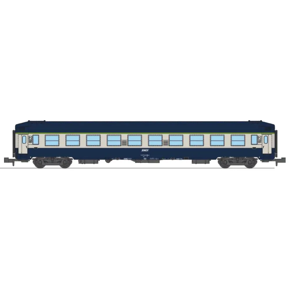 Voiture couchettes UIC B9c9x, toit haut, livrée TEN, logo encadré - Ree Modèles NW351 - N 1/160 - SNCF - Ep IV - 2R