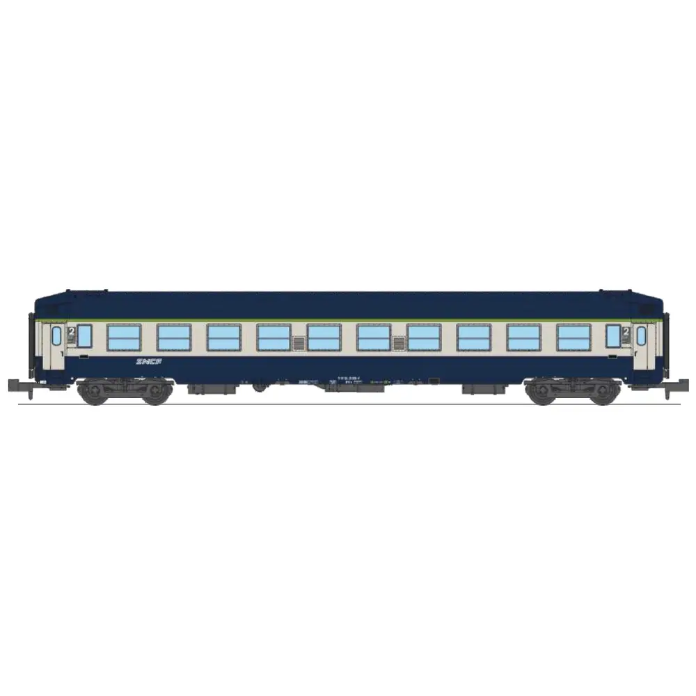 Voiture couchettes UIC B9c9x, toit haut, livrée TEN, logo "nouille" - Ree Modèles NW353 - N 1/160 - SNCF - Ep IV-V - 2R