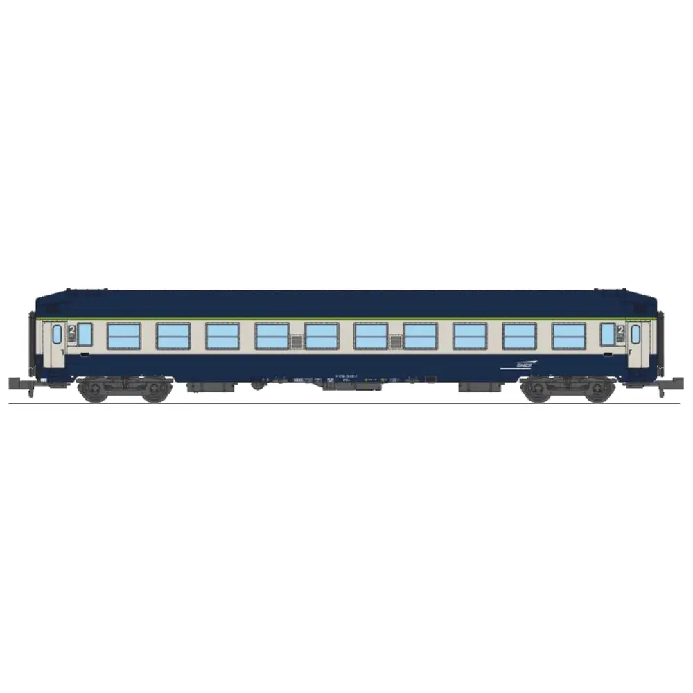 Voiture couchettes UIC B9c9x, toit haut, livrée TEN, logo "casquette" - Ree Modèles NW355 - N 1/160 - SNCF - Ep V-VI - 2R