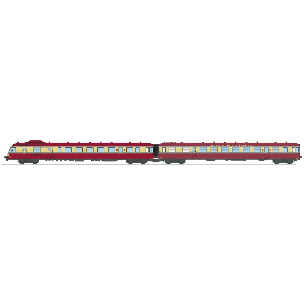 Autorail RGP 1 rouge TEE, X 2774 + remorque XR 7774, 2 phares avec fanaux d'angle - Ree Modèles NW357 - N 1/160 - SNCF - Ep III - Analogique - 2R