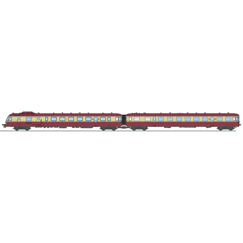 Autorail RGP 1 rouge, X 2775 + remorque XR 7775, 2 phares avec fanaux d'angle - Ree Modèles NW358 - N 1/160 - SNCF - Ep III - Analogique - 2R