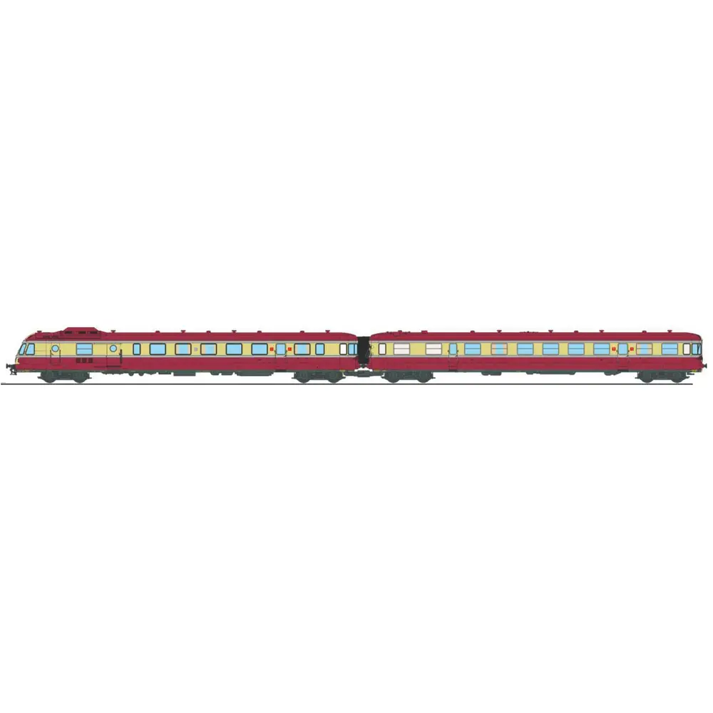 Autorail RGP 1 rouge, X 2775 + remorque XR 7775, 2 phares avec fanaux d'angle - Ree Modèles NW358S - N 1/160 - SNCF - Ep III - Digital sound - 2R