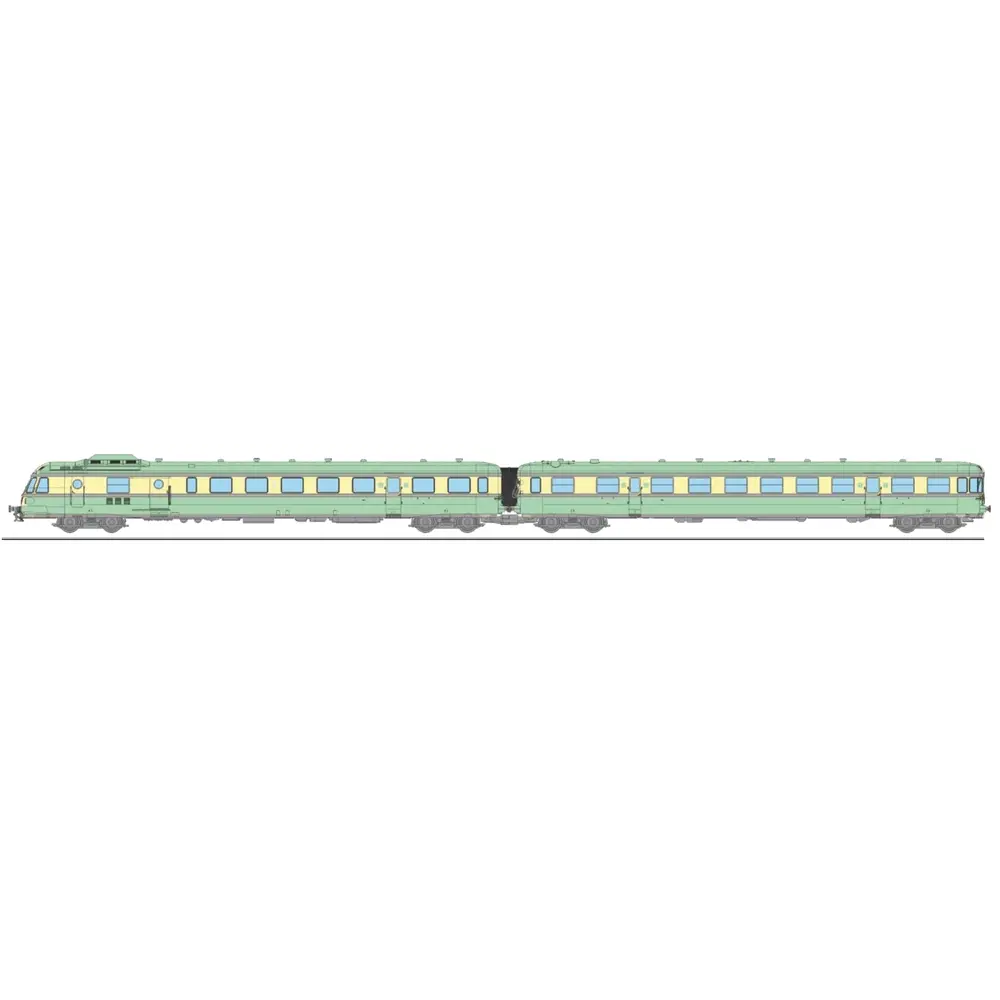 Autorail RGP 1 vert, X 2728 + remorque XR 7726, 2 phares avec fanaux d'angle, remorque avec cuisine - Ree Modèles NW359S - N 1/160 - SNCF - Ep III - Digital sound - 2R
