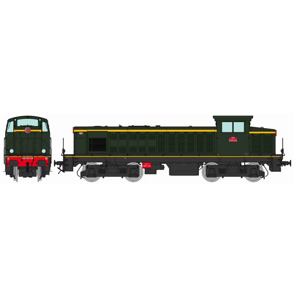 Locomotive diesel 040 DE 528 livrée d'origine, plaques en relief, (Rouen – Le Havre) Ouest - Ree Modèles JM017 - HO 1/87 - SNCF - Ep III - Analogique - 2R