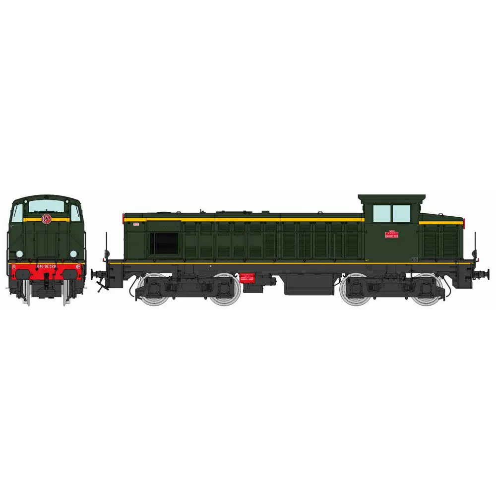 Locomotive diesel 040 DE 528 livrée d'origine, plaques en relief, (Rouen – Le Havre) Ouest - Ree Modèles JM017SAC - HO 1/87 - SNCF - Ep III - Digital sound - 3R