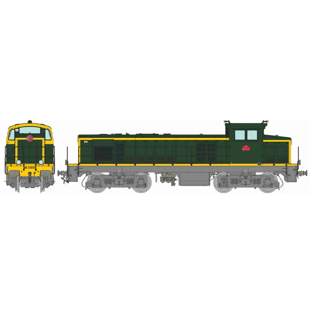 Locomotive diesel BB 63933 livrée vert 301, châssis gris, plaques en relief, (Nantes) - Ree Modèles JM019 - HO 1/87 - SNCF - Ep IV - Analogique - 2R