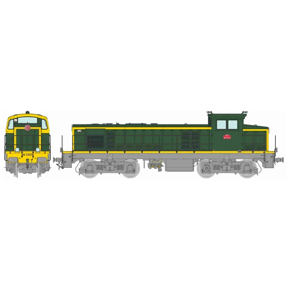 Locomotive diesel BB 63933 livrée vert 301, châssis gris, plaques en relief, (Nantes) - Ree Modèles JM019S - HO 1/87 - SNCF - Ep IV - Digital sound - 2R