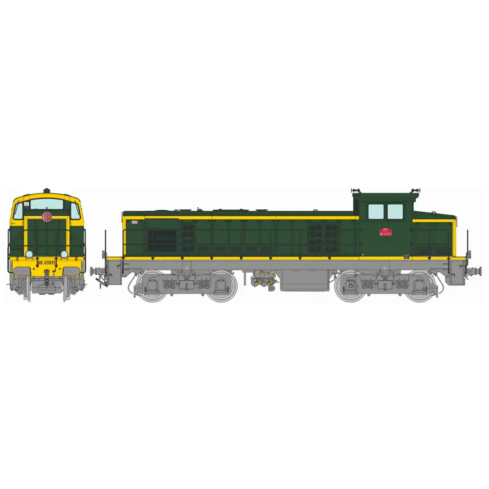 Locomotive diesel BB 63933 livrée vert 301, châssis gris, plaques en relief, (Nantes) - Ree Modèles JM019SAC - HO 1/87 - SNCF - Ep IV - Digital sound - 3R