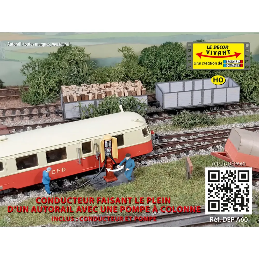 Conducteur faisant le plein d’un engin en actionnant une pompe à colonne - Régions & Compagnies DEPA60 - HO 1/87