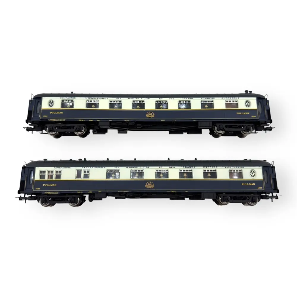 1 voiture restaurant + 1 voiture salon, côte d'azur, vitres carrées - Rivarossi HR4077 - HO 1/87 - CIWL - Ep III - 2R