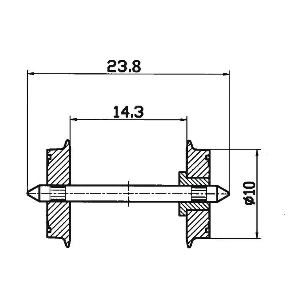 Jeu de roues normalisé en courant continu de 23.8 mm de longueur et 10 mm de diamètre - Roco 40180 - HO : 1/87