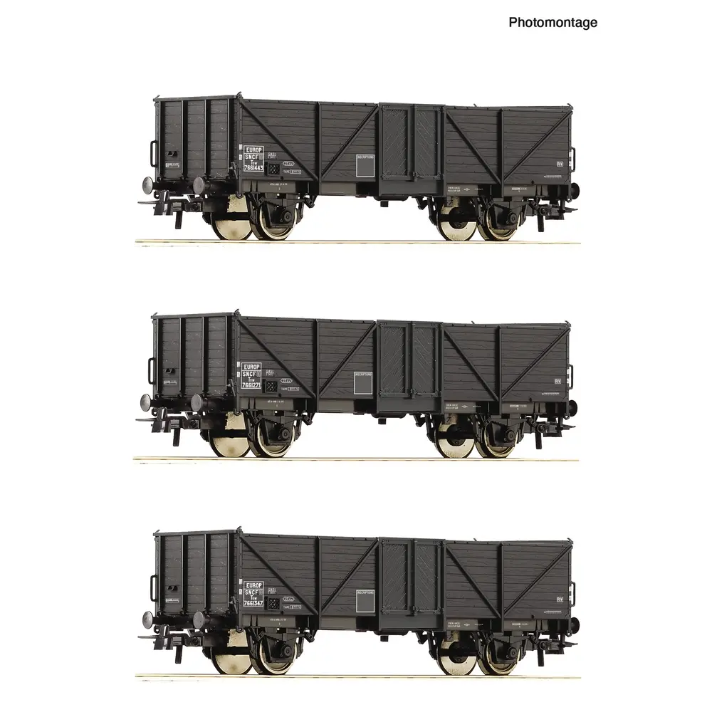 Coffret de 3 wagons de marchandises ouverts - Roco 6600141 - HO 1/87 - SNCF - EP. III