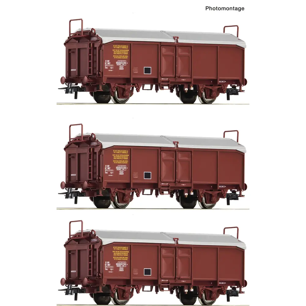 Coffret de 3 wagons à toit coulissant - Roco 6600173 - SNCF - EP. IV