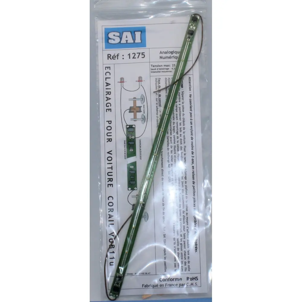 Réglette d'Eclairage Intérieur pour Voiture Corail - LED Blanc Chaud - SAI 1275 - HO : 1/87