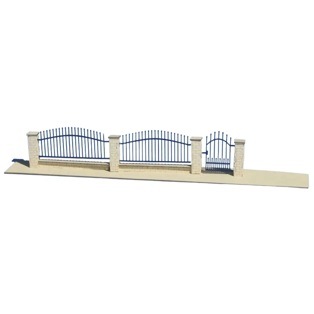 Muret beige avec grilles bleues - SAI 700 - HO 1/87 - 134 x 7 x 26 mm