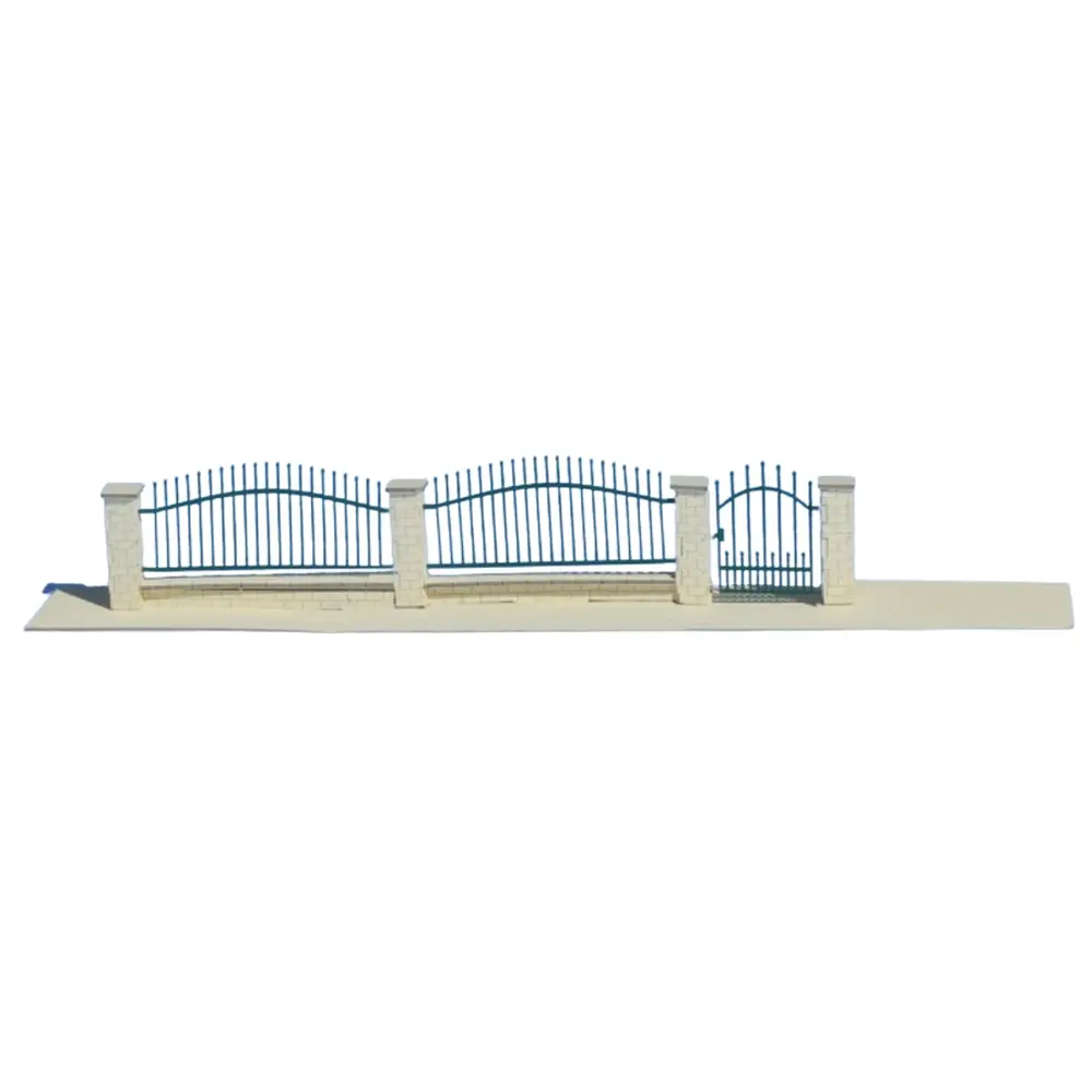 Muret beige avec grilles vertes foncées - SAI 702 - HO 1/87 - 134 x 7 x 26 mm