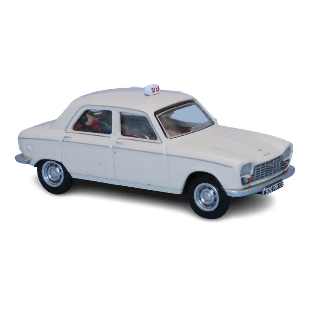 Peugeot 204, taxi blanc Courchevel, avec conducteur et 2 passagers - Sai 1625 - HO 1/87